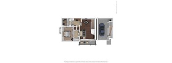 A floor plan of a house with a living room, dining room, kitchen, and bedrooms.