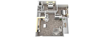 a floor plan of a one bedroom apartment with two bathrooms and a balcony