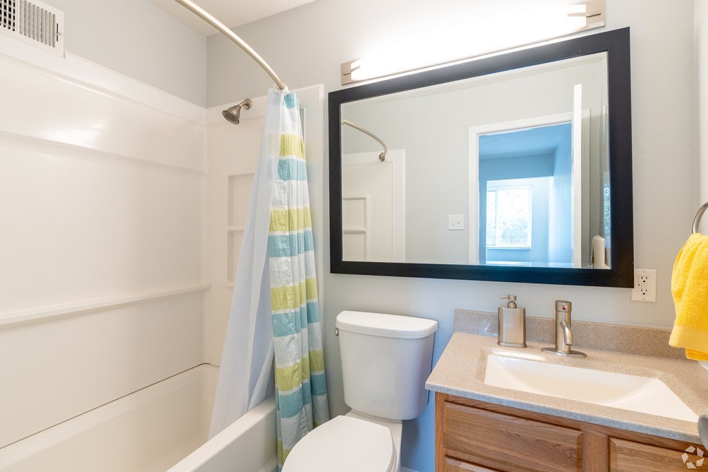 A bathroom with a toilet, sink, and shower curtain.