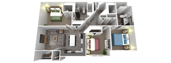 a floor plan of a two bedroom apartment with a bathroom and a bedroom with a bed and