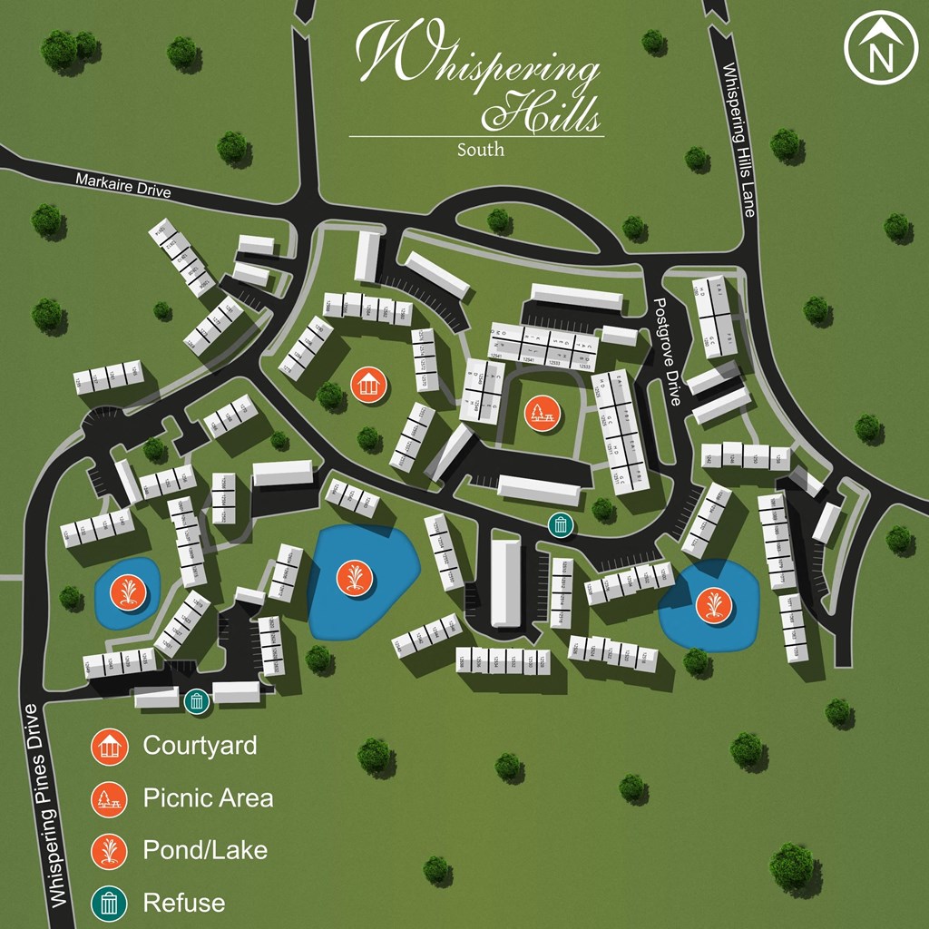 a site map of the whispering souls condo complexes on a green field