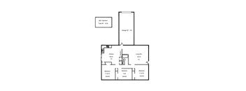 A floor plan of a 2 bedroom, 2 bathroom apartment with a garage.