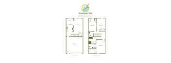 A floor plan for a 3 bedroom townhouse by Georgetown West Apartments.