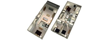 two images of a floor plan of a bedroom and a bathroom