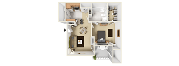 1 bed 1 bath A1 Floor Plan at Highland Luxury Living, Texas, 75067