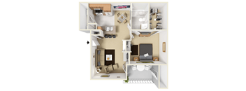 1 bed 1 bath A2 Floor Plan at Highland Luxury Living, Lewisville, TX, 75067