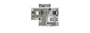 A floor plan of a house with a kitchen, living room, dining room, and bedrooms.