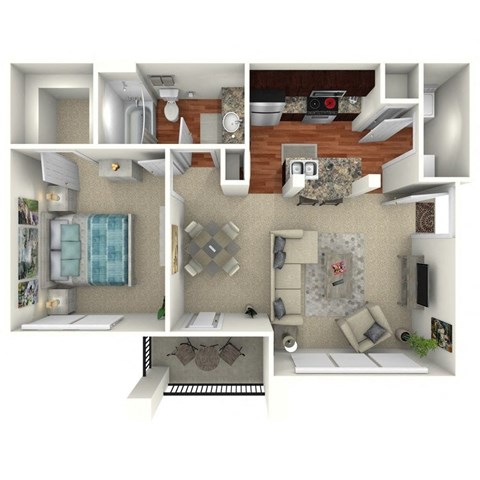 1 Bedroom 1 Bath 837 Sq. Ft. Floor Plan   at The Brazos, Texas