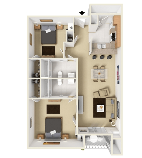 2 bed 2 bath B1 Floor Plan at Highland Luxury Living, Lewisville, TX