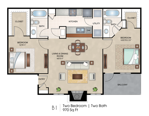 The Chandler 2 Bed | 2 Bath | 970 Sq. Ft.  at Knox Allen Station, Allen, TX