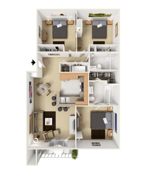 3 bed 2 bath C3 Floor Plan at Highland Luxury Living, Lewisville, Texas