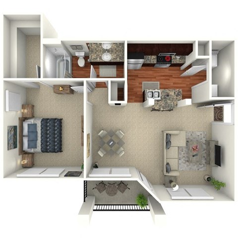 1 Bed 1 Bath 773 Sq. Ft. Floor PLan at The Brazos, Dallas