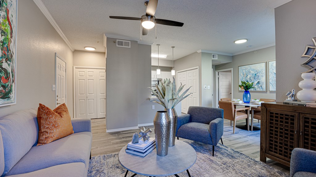 Living Room With Dining Area at Carmel Creekside, Fort Worth, Texas