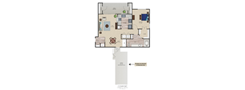 A floor plan of a Comfort apartment with a kitchen, living room, and bedrooms.