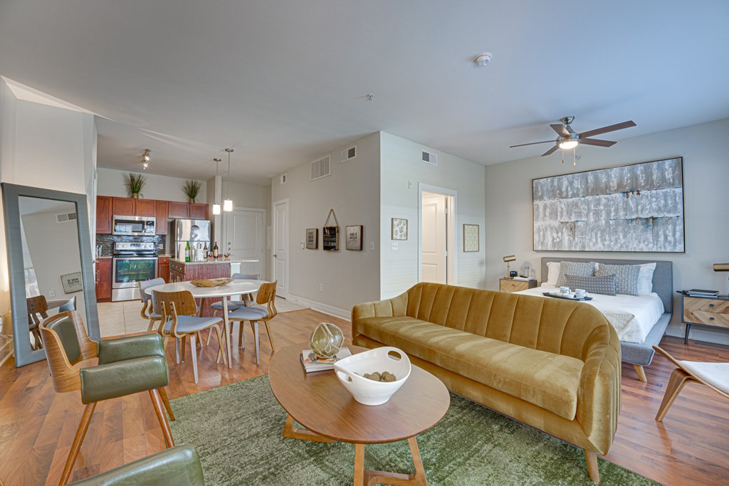 Living Area With Kitchen View at Easton Apartments, Dallas, 75206
