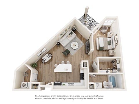 A floor plan of a house with a kitchen, living room, and two bedrooms.