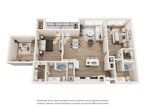 A floor plan of a house with a kitchen, living room, dining room, and two bedrooms.