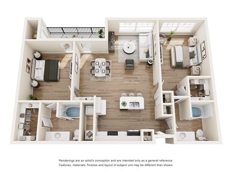 A floor plan of a house with a kitchen, living room, dining room, and bathrooms.