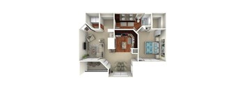 1 Bed 1 Bath 843 Sq. Ft. Floor Plan at The Brazos, Dallas, 75287