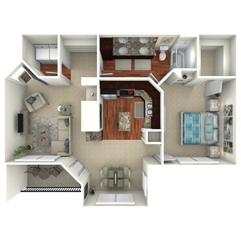 1 Bed 1 Bath 843 Sq. Ft. Floor Plan at The Brazos, Dallas, 75287