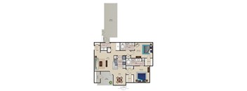 A floor plan of a two bedroom, two bathroom apartment.