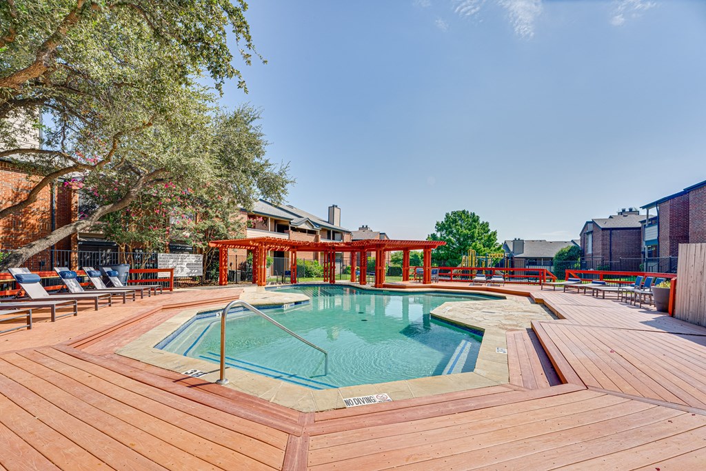 Pool view at Indian Creek Apartments, Carrollton