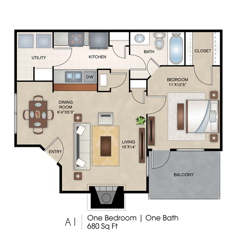 The Aledo 1 Bed | 1 Bath | 680 Sq. Ft. at Knox Allen Station, Allen, Texas
