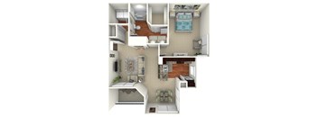 1 Bed 1 Bath 773 Sq. Ft. Floor Plan at The Brazos, Dallas, TX, 75287