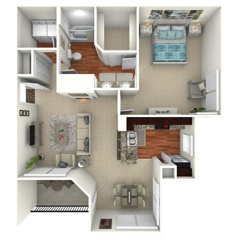 1 Bed 1 Bath 773 Sq. Ft. Floor Plan at The Brazos, Dallas, TX, 75287