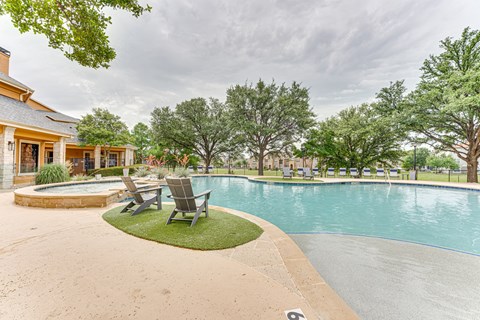 A swimming pool with a number 6 on the ground.