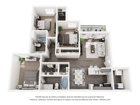 Topaz 3 Bed 2 Bath Sq. Ft.: 1,190 Floor Plan at Mason, McKinney, TX, 75069