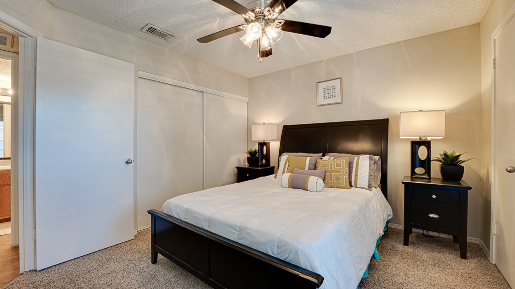 bedroom with ceiling fan and closet at Paces Crossing, Denton, 76210