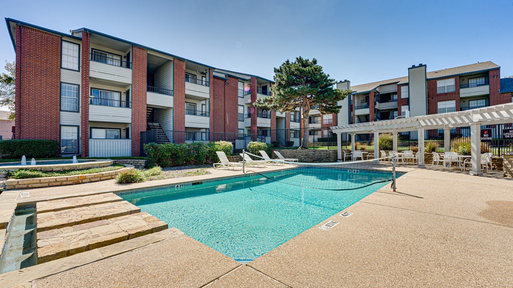 our apartments offer a swimming pool in front of our building at Paces Crossing, Denton, TX