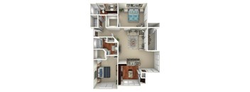 2 Bed 1 Bath 1,103 Sq. Ft. Floor Plan at The Brazos, Dallas, 75287
