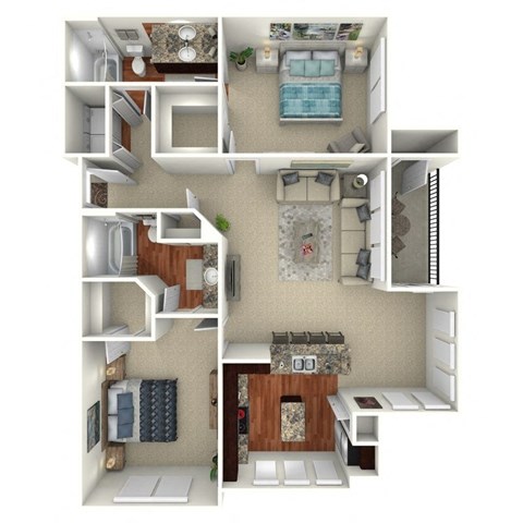 2 Bed 1 Bath 1,103 Sq. Ft. Floor Plan at The Brazos, Dallas, 75287