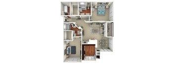 2 Bed 1 Bath 1,236-to1,289 Sq. Ft. Floor Plan at The Brazos, 75287