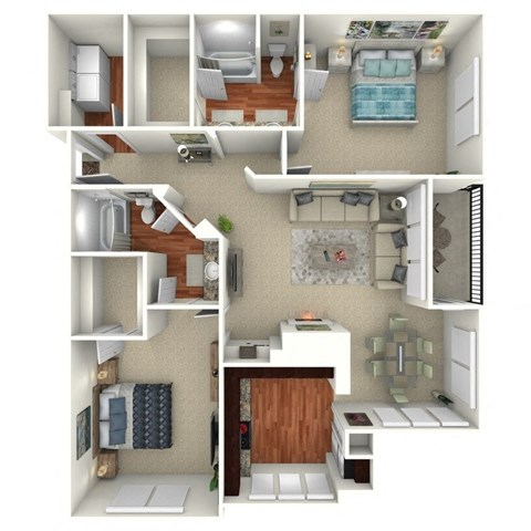 2 Bed 1 Bath 1,236-to1,289 Sq. Ft. Floor Plan at The Brazos, 75287