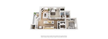 Hampton 2 Bed 2 Bath Sq. Ft.: 987 Floor Plan at The Manhattan Apartments, TX,