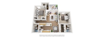 Hampton 2 Bed 2 Bath Sq. Ft.: 857 Floor Plan at The Manhattan Apartments, Dallas, TX,
