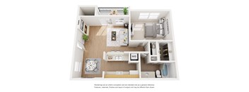 Hudson 1 Bed 1 Bath Sq. Ft.: 693 Floor Plan at The Manhattan Apartments, Dallas, TX, 75252