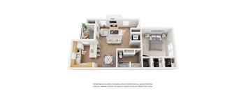 Soho 1 Bed 1 Bath Sq. Ft.: 809 Floor Plan at The Manhattan Apartments, Dallas, TX,