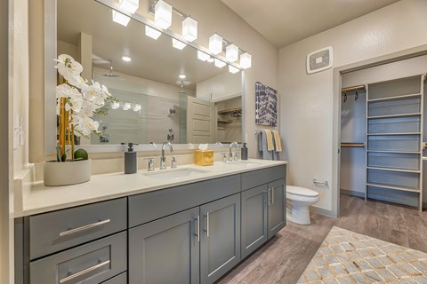 A bathroom with a sink, mirror, and toilet.
