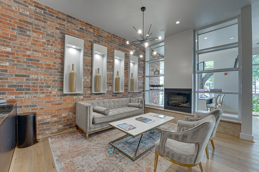 Community Room With Fireplace at Vue Greenville, Dallas, Texas