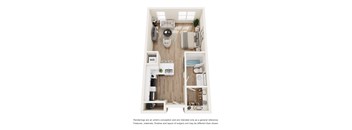 Studio 1 Bath Floorplan at Vue Live Oak, Dallas, TX 75204
