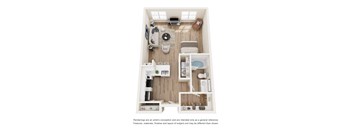 Studio 1 Bath Floorplan at Vue Live Oak, Dallas, TX 