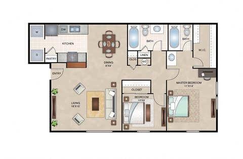 Willow 2 Bed | 2 Bath | 1009 Sq. Ft. at Arbors of Corsicana Apartments
