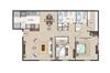 Willow 1009sqft Two Bedroom Two Bath Willow floor plan layout at Arbors of Corsicana Apartments
