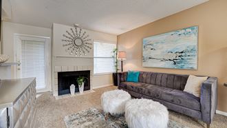 Living Room With Fireplace Living Room With Fireplace at Woodland Hills, Irving, Texas