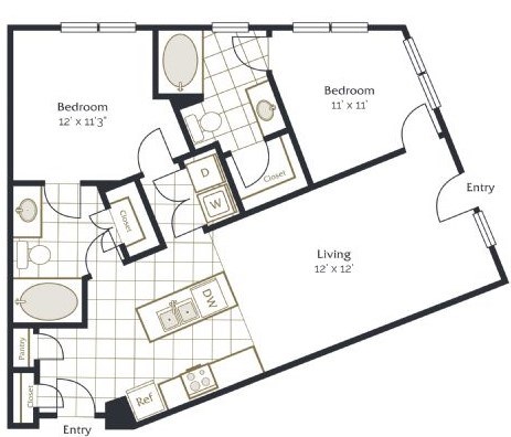 Sabine Floor Plan at Vue Fitzhugh, Dallas, 75204