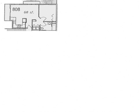 A floor plan of a building with room number 808 and 618 square feet.